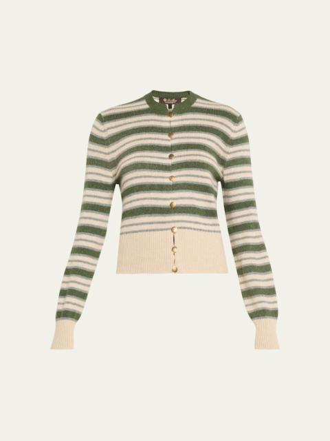 Loro Piana Fobello Striped Cashmere Crewneck Cardigan