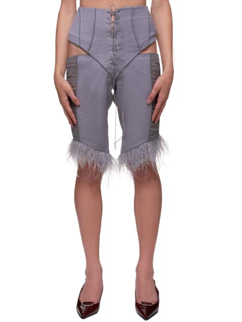 DIDU High Waisted Lace-up Feather Shorts