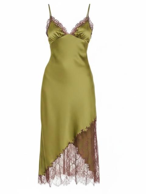 STAUD Lara Silk Dress in Pear