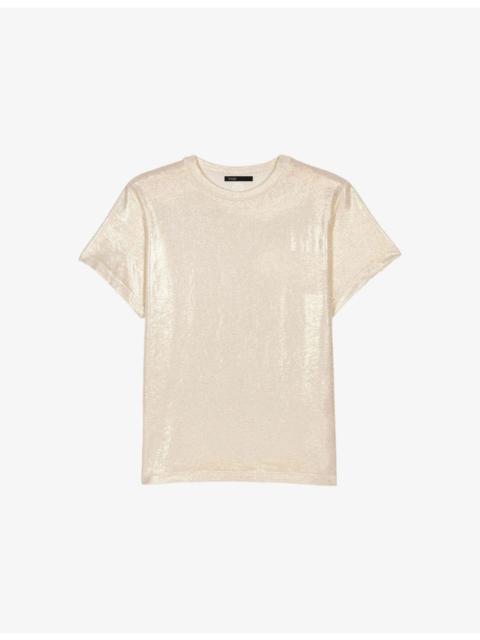 maje Short-Sleeved Metallic Stretch-Jersey T-Shirt