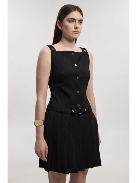 KAREN MILLEN Ponte Button Front Pleated Mini Dress