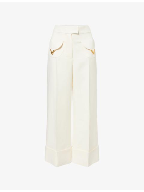 Valentino Pressed-Pleat Cropped Wool and Silk-Blend Trousers