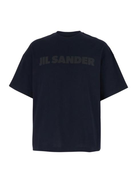 Jil Sander Jil Sander Men Blue Crewneck T-Shirt With Logo Lettering On The Front In Cotton Man