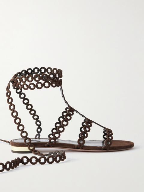 AQUAZZURA Infinity Chain Cutout Suede Sandals