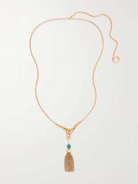 Bead-embellished tassel gold-tone necklace Gold