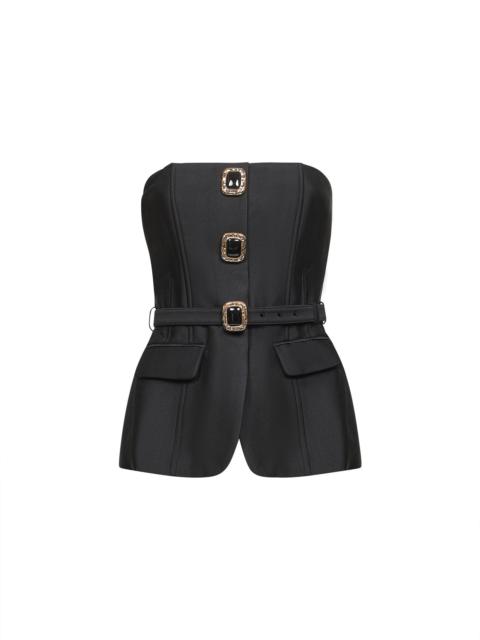 self-portrait Black taffeta belted bandeau top