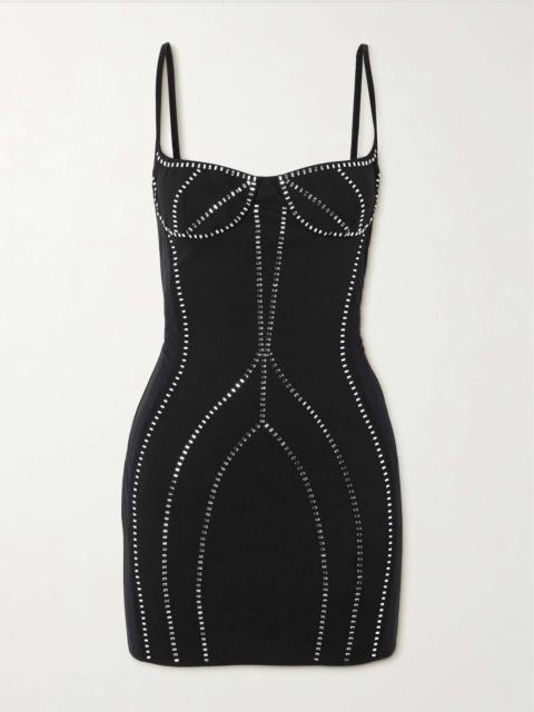 Crystal-embellished jersey mini dress Black