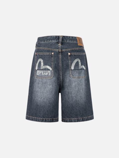 EVISU Seagull Print Pockets Oversized Worker Denim Shorts