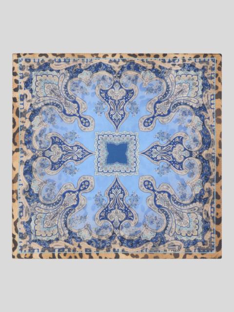 Etro SILK POCKET SQUARE WITH ANIMAL AND PAISLEY MOTIF