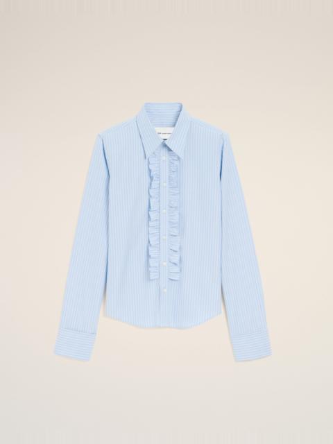 AMI Paris BLUE COTTON LONG SLEEVE RUFFLED ADJUSTED SHIRT