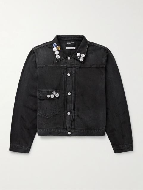 Enfants Riches Déprimés Appliquéd Distressed Panelled Denim Jacket Dark gray