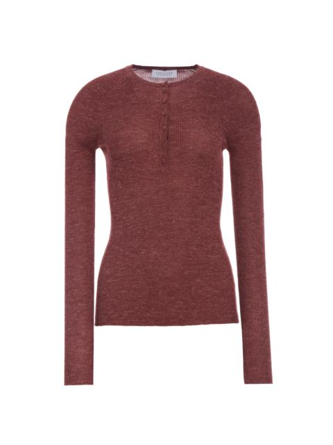 GABRIELA HEARST Anges Knit Henley in Burnt Sienna Cashmere Silk with Hemp