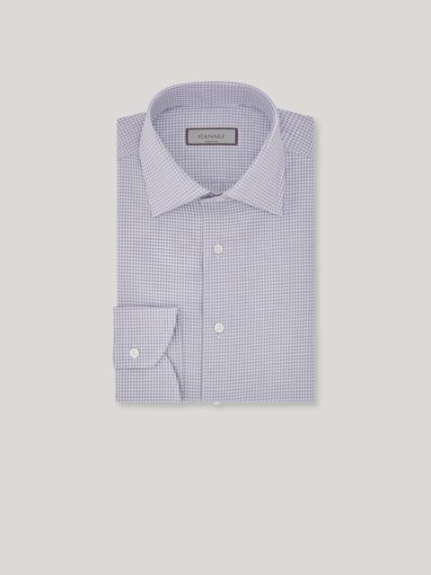 Canali IMPECCABILE BLUE AND WHITE COTTON MICRO-PLAID REGULAR-FIT SHIRT