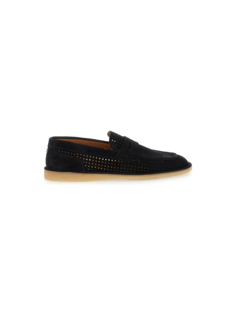 Dolce & Gabbana 'florio' Black Loafers With Logo Detail On The Rear And Penny Slot In Suede Woman