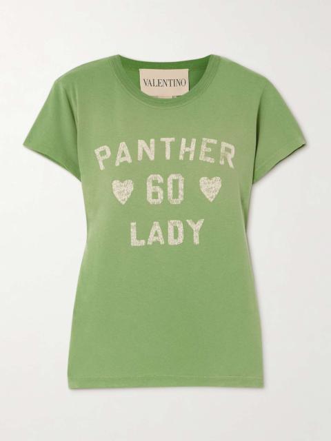 Panther 60 Lady printed appliquéd cotton-jersey T-shirt Green