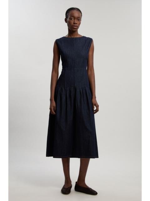 KAREN MILLEN Petite Denim Dropped Waist Full Skirted Midi Dress