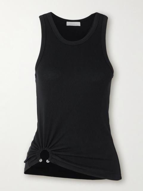 rabanne Embellished Gathered Ribbed Stretch-cotton Jersey Tank