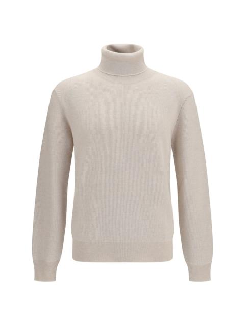 Brioni Brioni Wool and Cashmere Turtleneck Sweater Beige/White