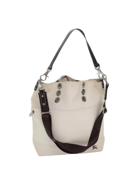 Burberry Blue Label Shoulder Bag Canvas White Brown Silver