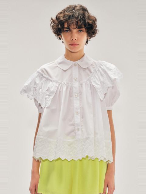 Simone Rocha Cropped Puff Sleeve Ruffle Frill Trim Shirt