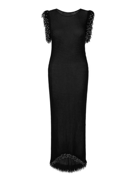 Paris Georgia Fringed Knitted Maxi Dress black