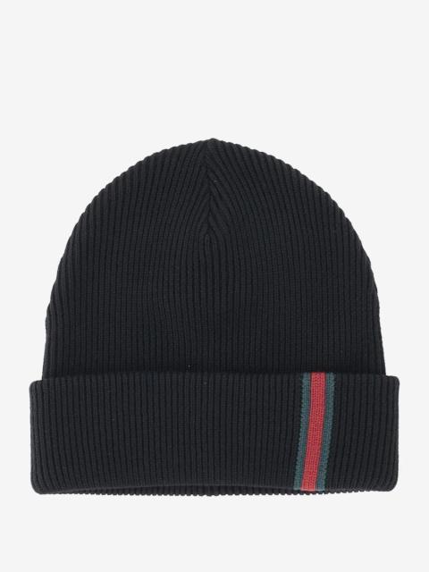 GUCCI Gucci Wool Beanie With Web Detail Black