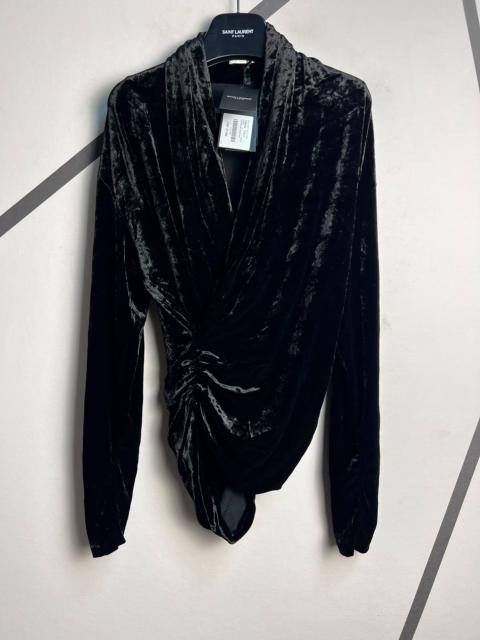 SAINT LAURENT Saint Laurent SLP Fall/Winter 2023 runway style pleated crossover black velvet slim-fit dress shirt