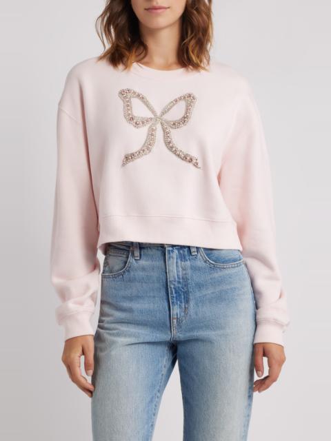 LoveShackFancy LoveShackFancy Rylan Faux Pearl Embellished Bow Sweatshirt in Wistful Pink at Nordstrom
