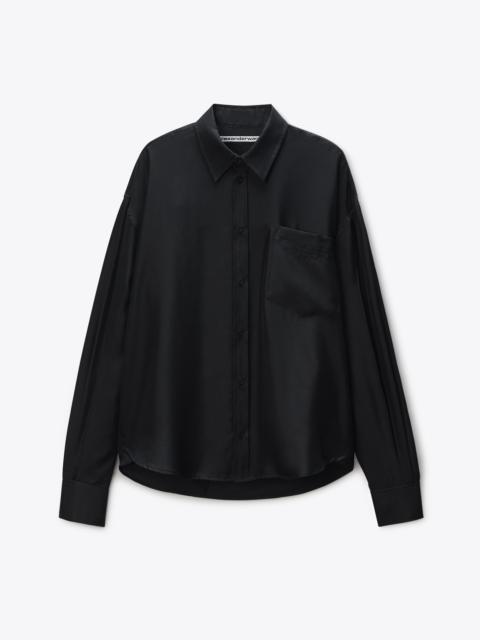 Alexander Wang Black Silk Slashed Sleeve Shirt
