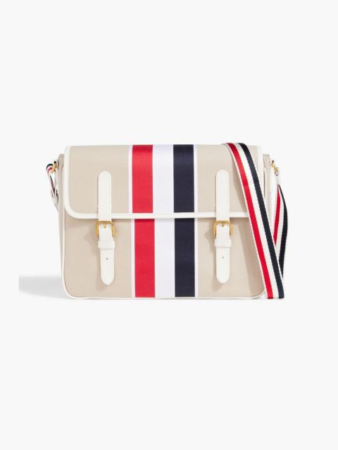 Thom Browne Leather-trimmed striped canvas messenger bag