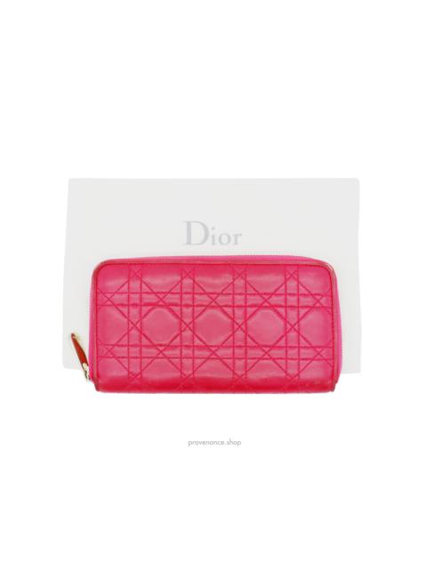Dior Lady Dior Cannage Continental Zip Wallet - Fuchsia