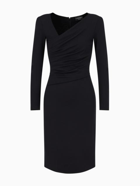EMPORIO ARMANI Stretch Milano stitch fabric dress with asymmetric cross-over and draping