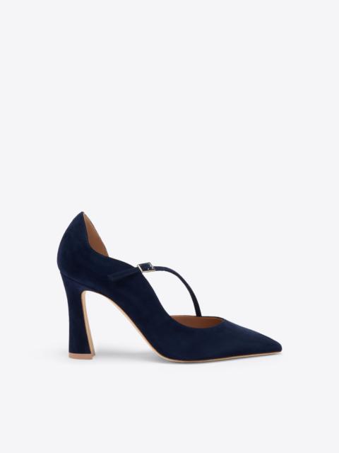MALONE SOULIERS Bettina 90 Navy Suede Pumps