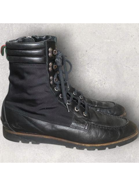 GUCCI Gucci Web Accent Leather Lace Up Boots