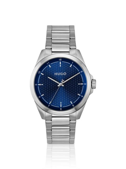 HUGO SEAM STAINLESS-STEEL WATCH WITH BLUE TEXTURED DIAL