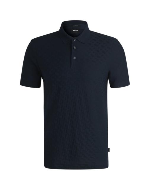 BOSS COTTON POLO SHIRT WITH TONAL MONOGRAM JACQUARD
