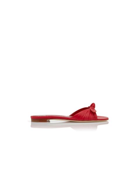 Manolo Blahnik Red Nappa Leather Bow Detail Flat Sandals
