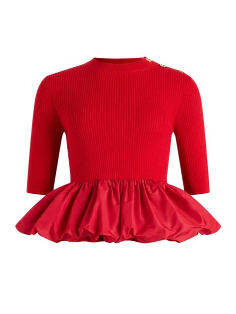 PATOU RUFFLE HEM RIBBED JUMPER IN WOOL AND FAILLE