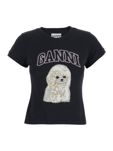 GANNI Ganni Women Black T-Shirt With Round Neck And Maxi Logo On The Front In Cotton Woman