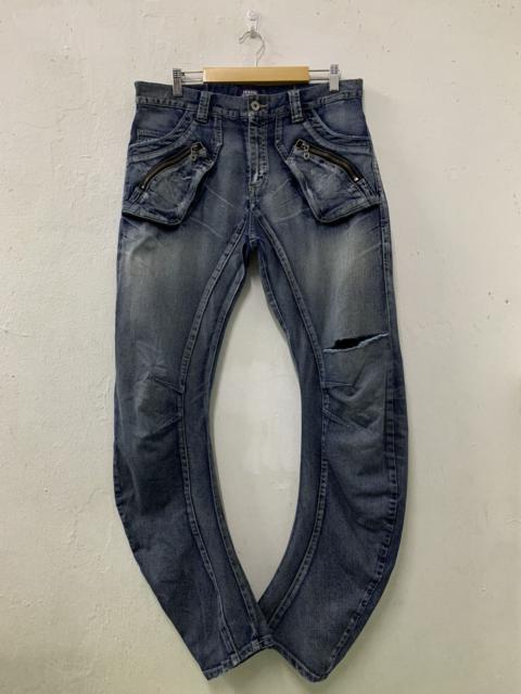 Other Designers Distressed Denim - Purple And Yellow Distressed Arc Denim Pants