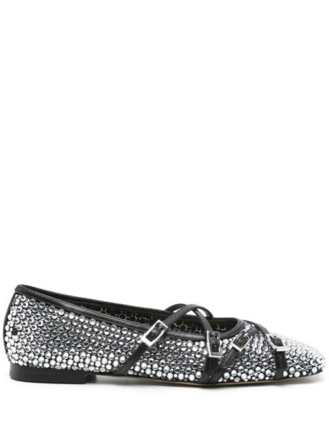 MACH & MACH Crystal Net Square Toe Ballerinas With Straps 10Mm