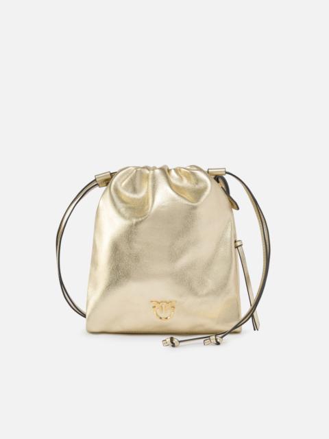 PINKO MINI SLOUCHY BAG SHOULDER BAG IN LAMINATED SUEDE WITH LOVE BIRDS LOGO