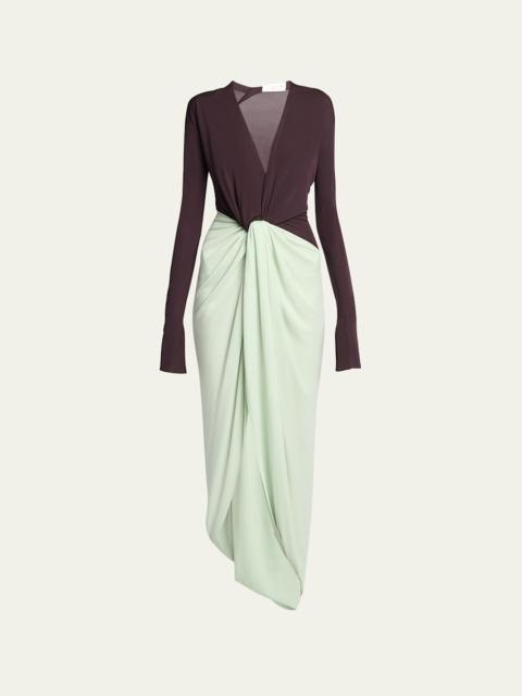 Victoria Beckham Colorblock Knot Detail Jersey Gown