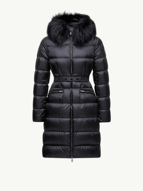 Moncler Boedic Hooded Shearling-Trimmed Long Down Jacket