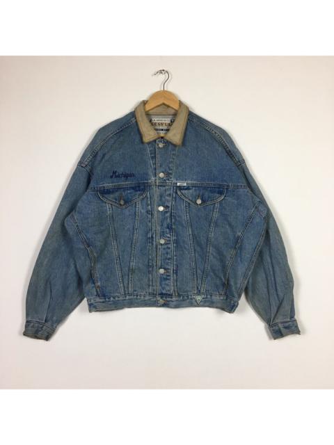 Other Designers Vintage Guess Classic Style Leather Collar Denim Jacket