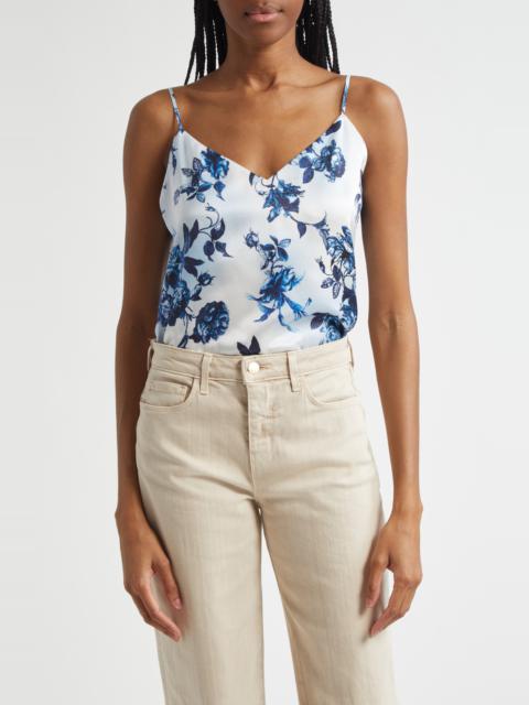 L'AGENCE L'AGENCE Jane Floral Print Silk Camisole in White/Blue Painterly Floral at Nordstrom