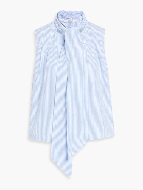 DEREK LAM 10 CROSBY Aviana tie-neck striped cotton-blend poplin top