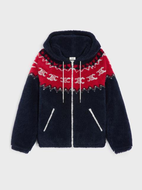 CELINE hooded jacket IN TRIOMPHE FAIR ISLE FLEECE