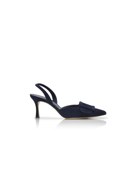 Manolo Blahnik Navy Blue Suede Slingback Pumps