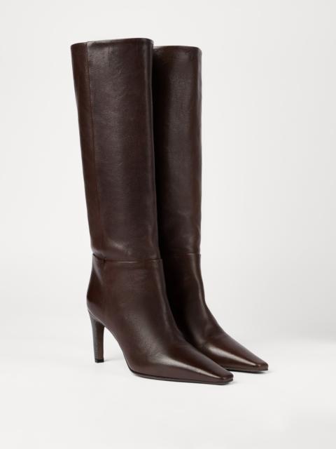 Brunello Cucinelli Classic leather boots with precious heels